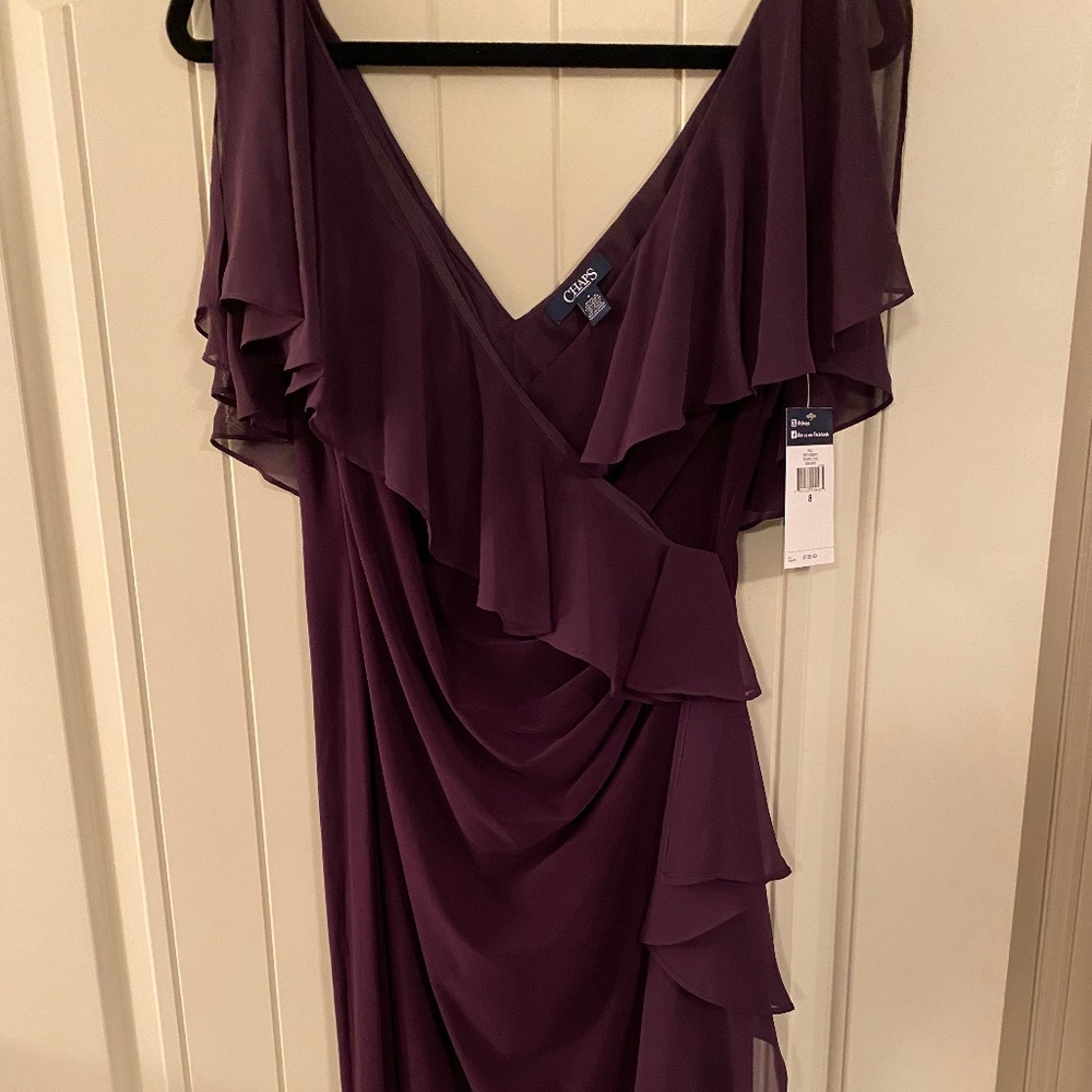Chaps Faux wrap ruched eggplant dress